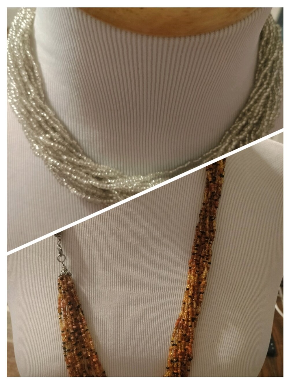 Seed Beaded (2) Necklaces - Silver vs Amber - Wedding vs Boho